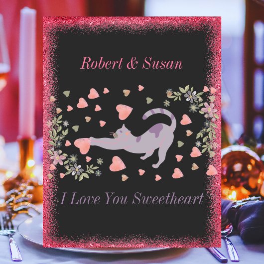 ピンクレッド黒ハートおもしろいかわいい猫バレンタインデー シーズンカード