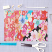 ピンクレッド黒着物日本のフローラデコパージュ 薄葉紙 (クラフト)