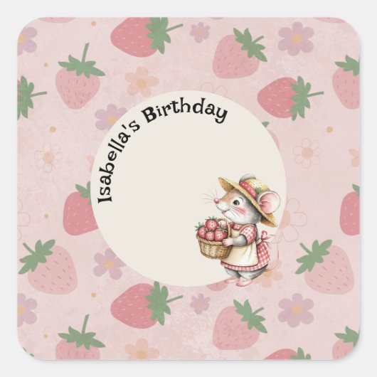 ピンクレッド2スイートストロベリーセカンドバースデーパーティー スクエアシール (正面)