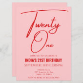 ピンクレッド21歳の誕生日 招待状 (正面/裏面)