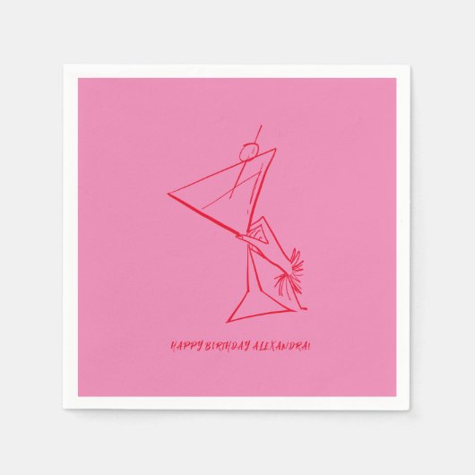 ピンクレッド50番誕生日ナプキン スタンダードカクテルナプキン (正面)