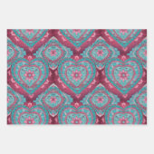 ピンクレッド&アクアバレンタインデーハート曼荼羅 ラッピングペーパーシート (正面)