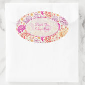 ピンクレッド&イエローペイズリーパターンデザイン 楕円形シール (バッグ)