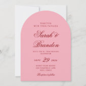 ピンクレッドValentinesミニマル結婚リストスクリプト 招待状 (正面)