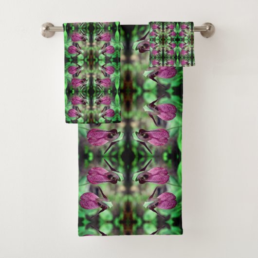 ピンクレディスリッパオーキッドフラワーペア抽象芸術 バスタオルセット (インサイチュ)