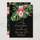 ピンクレディスリッパオーキッドブラック結婚ズ 招待状 (正面/裏面)