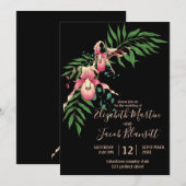 ピンクレディスリッパオーキッドブラック結婚ズ 招待状 (正面/裏面)