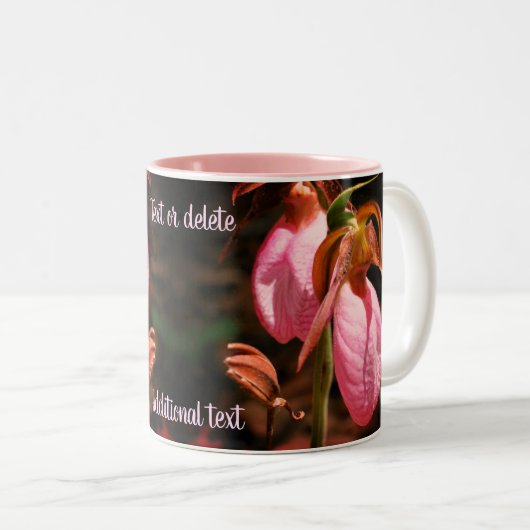ピンクレディスリッパオーキッドペパーソナライズされたア ツートーンマグカップ (正面右)