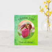 ピンクレディスリッパパーソナライズされたありがとう カード (黄色い花)