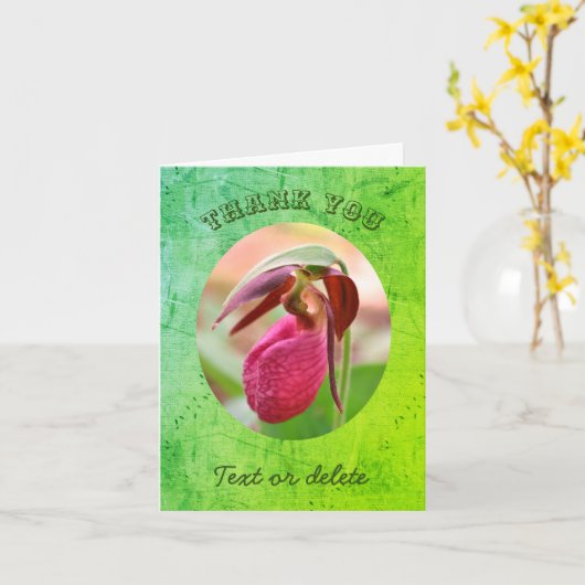 ピンクレディスリッパパーソナライズされたありがとう カード (黄色い花)