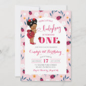 ピンクレディバグアフリカアフロガールファースト誕生日 招待状 (正面)