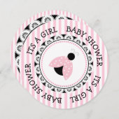 ピンクレディバグガールのベビーシャワー招待状 招待状 (正面/裏面)