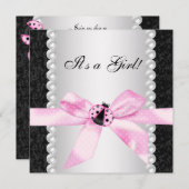 ピンクレディバグベビーシャワー招待状 招待状 (正面/裏面)