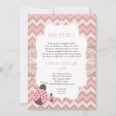 ピンクレディバグベビー散水女の子の赤ちゃんシャワー 招待状 (正面)