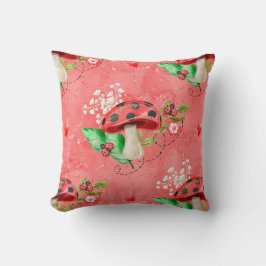 ピンクレディバグ及びマッシュルームパターン クッション