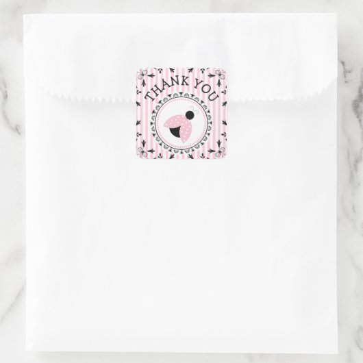 ピンクレディバグ女の子の赤ちゃんシャワーありがとうシール スクエアシール (バッグ)