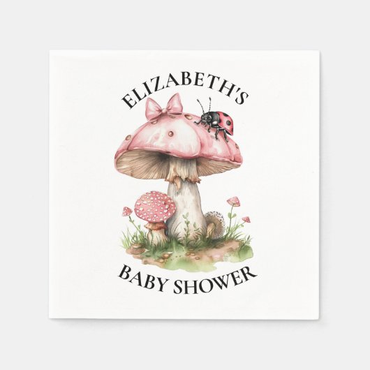 ピンクレディバグ水色ベビーシャワー スタンダードカクテルナプキン (正面)