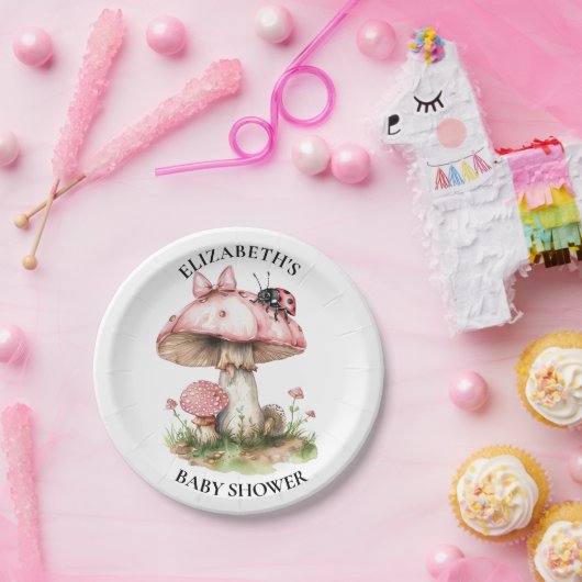 ピンクレディバグ水色ベビーシャワー ペーパープレート (パーティー)