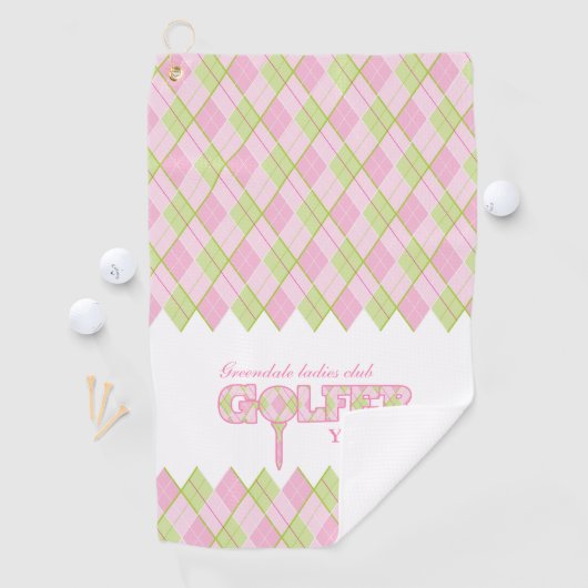 ピンクレディースゴルファーアーガイルタパーソナライズされたオル ゴルフタオル (インサイチュ)