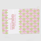 ピンクレディースゴルファーアーガイルタパーソナライズされたオル ゴルフタオル (横)