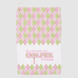 ピンクレディースゴルファーアーガイルタパーソナライズされたオル ゴルフタオル