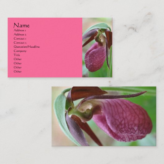 ピンクレディースリッパーオーキッドフラワービジネスカード 名刺 (正面/裏面)