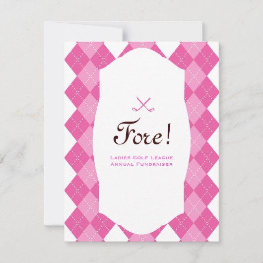 ピンクレディーズゴルフアーガイル柄のパーティー 招待状 (正面)