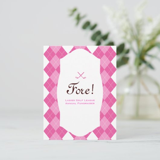 ピンクレディーズゴルフアーガイル柄のパーティー 招待状 (スタンド正面)
