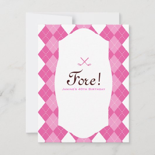 ピンクレディーズゴルフアーガイル柄のパーティー 招待状 (正面)