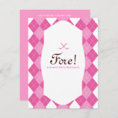 ピンクレディーズゴルフアーガイル柄のパーティー 招待状 (正面/裏面)