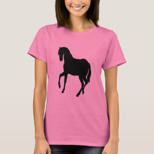 ピンクレディーLSleeveでかわいらしい黒い美しいの馬 Tシャツ