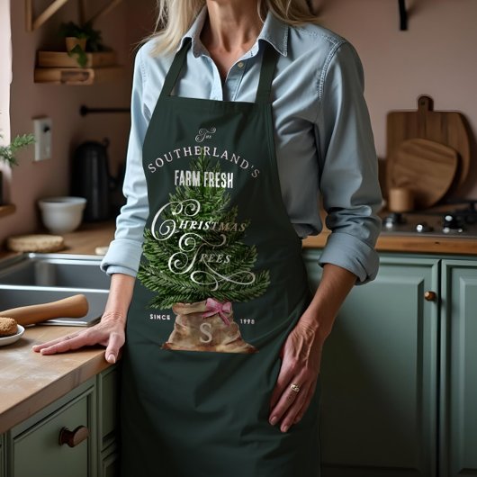 ピンクレトロおもしろいヴィンテージファームフレッシュツリーモノグラム エプロン