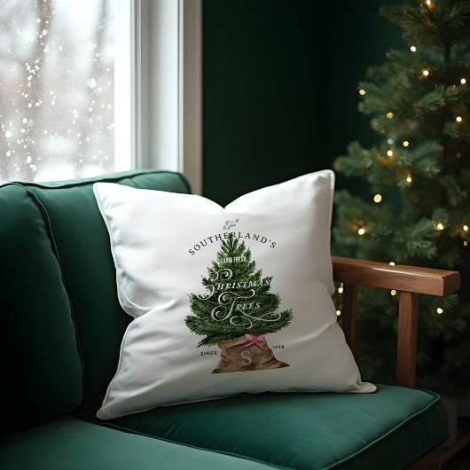 ピンクレトロおもしろいヴィンテージファームフレッシュツリーモノグラム クッション