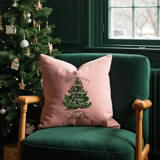 ピンクレトロおもしろいヴィンテージファームフレッシュツリーモノグラム クッション