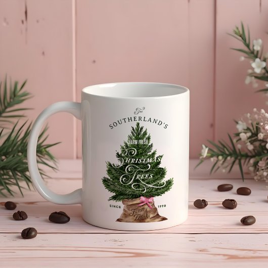 ピンクレトロおもしろいヴィンテージファームフレッシュツリーモノグラム コーヒーマグカップ