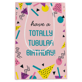 ピンクレトロおもしろい80sスラング誕生日抱き枕 ミディアムペーパーバッグ