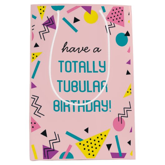 ピンクレトロおもしろい80sスラング誕生日抱き枕 ミディアムペーパーバッグ (正面)