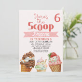ピンクレトロこちらスクープのアイスクリーム誕生日 招待状 (スタンド正面)