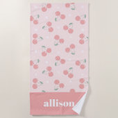 ピンクレトロさくらんぼ名前をカスタムするモノグラム ビーチタオル (正面)