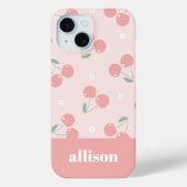 ピンクレトロさくらんぼ名前をカスタムするモノグラム Case-Mate iPhoneケース (裏面)