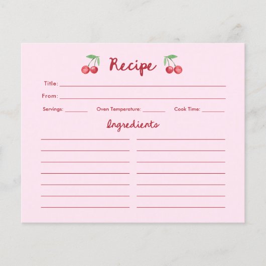 ピンクレトロさくらんぼ | ブライダルシャワーレシピカード (正面)