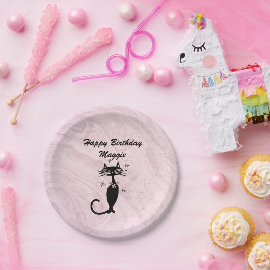 ピンクレトロアトミックパーソナライズされた紙プレート ペーパープレート (パーティー)