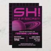 ピンクレトロウェーブサプライズバースデーパーティー招待状 招待状 (正面/裏面)