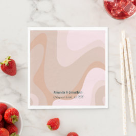 ピンクレトロウェーブモノグラム結婚ズナプキン スタンダードランチョンナプキン