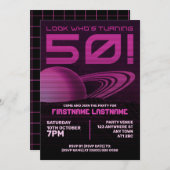 ピンクレトロウェーブ50thバースデーパーティーへの招待 招待状 (正面/裏面)