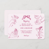 ピンクレトロカクテルパーティーブライダルレジストリの挿入 エンクロージャーカード (正面/裏面)