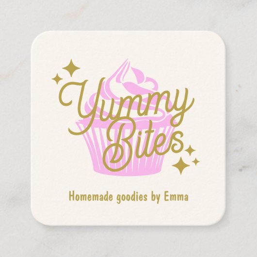 ピンクレトロカップケーキベイカー スクエア名刺 (正面)