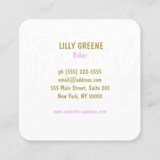 ピンクレトロカップケーキベイカー スクエア名刺 (裏面)