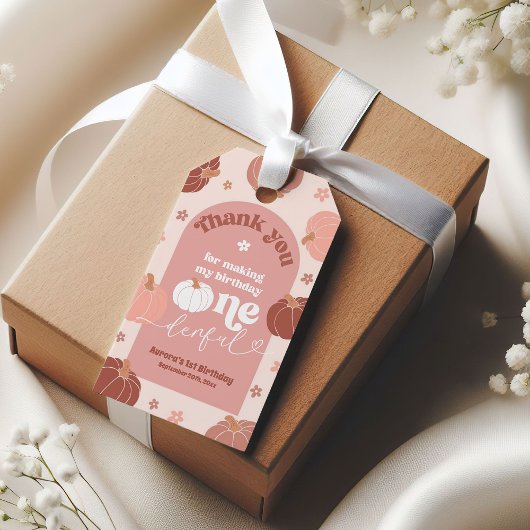 ピンクレトロカボチャ1st誕生日サンキューサンキューラベル ギフトタグ