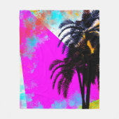 ピンクレトロカラフル夏期ビーチパームツリーズ フリースブランケット (正面)